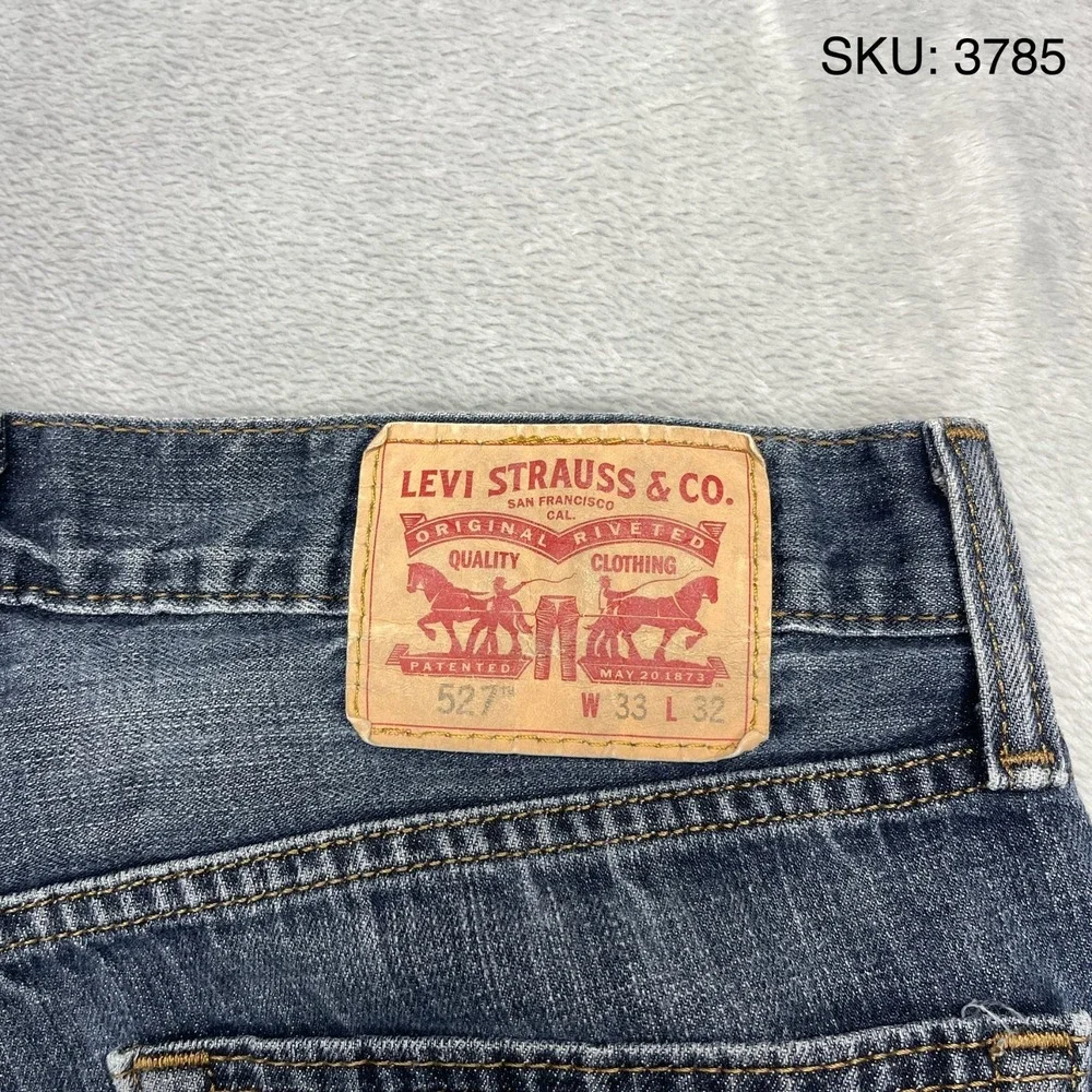 Levi's Jeans Mens 33x32 Blue Denim 527 Whiskered Americana Slim Bootcut Grunge